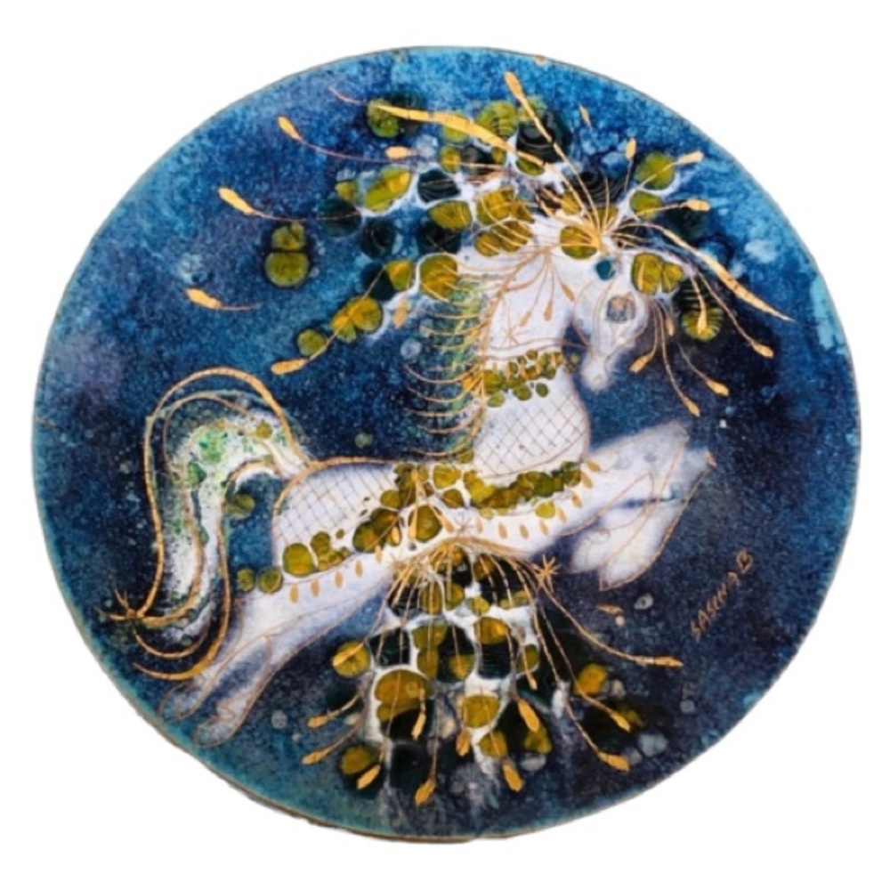 Sascha B Brastoff Signed Midcentury Enamel On Copper Horse Wall Plate 1950’s